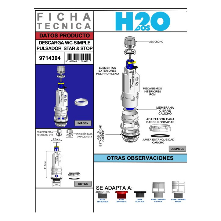 DESCARGA WC SIMPLE PULSADOR START STOP H2O DESCARGA WC SIMPLE PULSADOR START STOP H2O