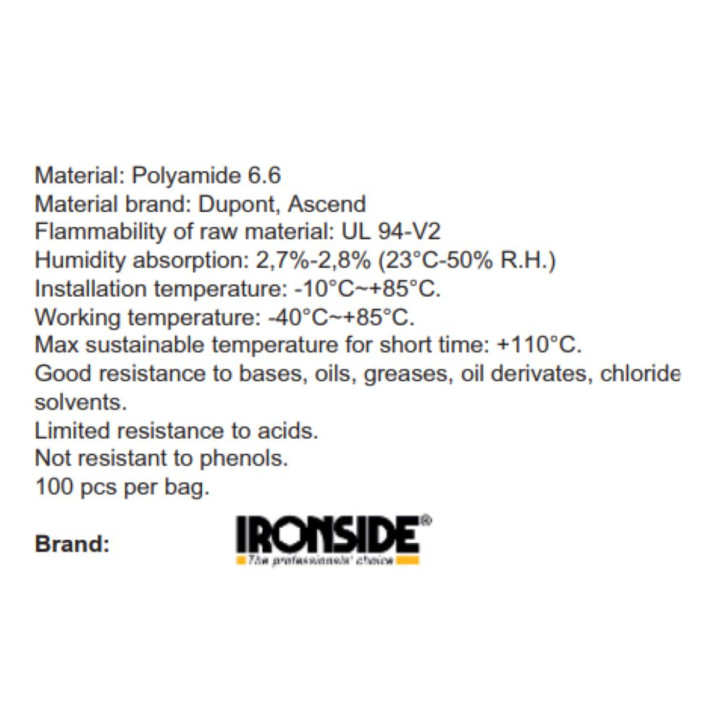 BRIDA NYLON NEGRA 4.8X250 BOLSA 100 UDS IRONSIDE