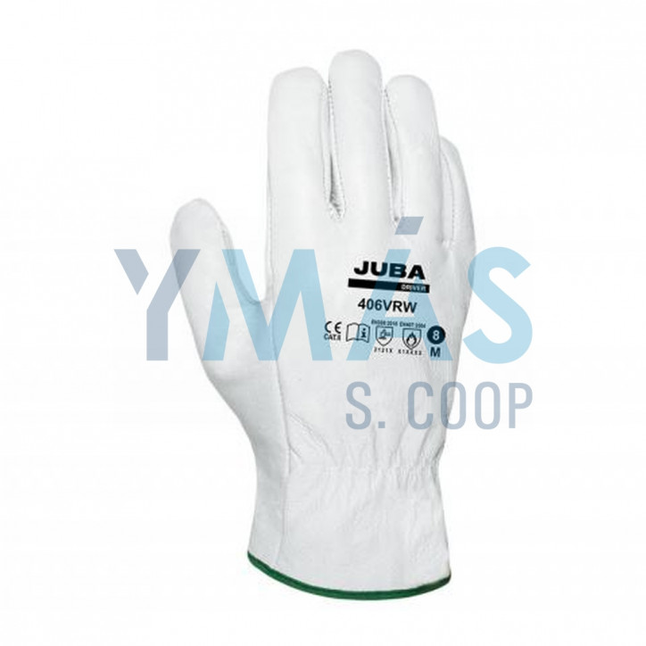 GUANTE FLOR VACUNO RIBETE BLANCO EMBOLSADO 8