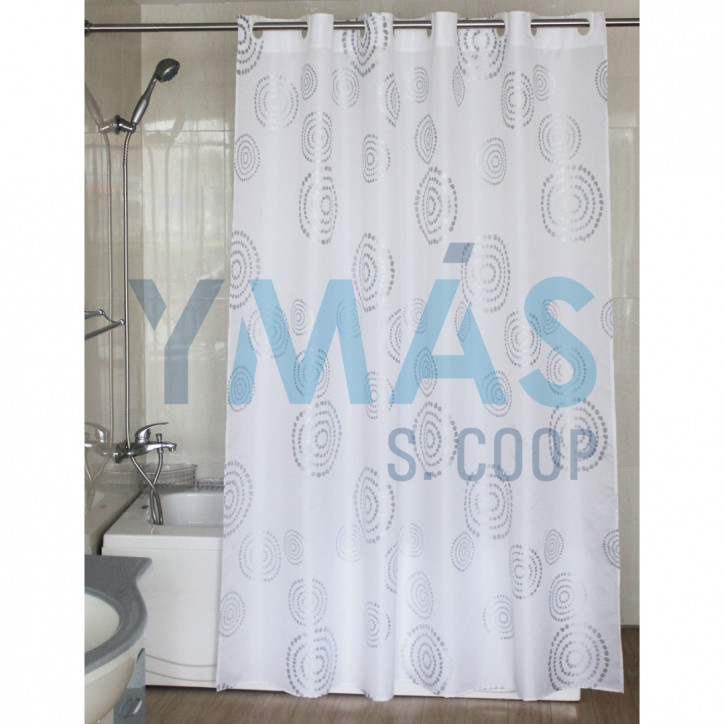 CORTINA BAÑO POLIESTER 180X200 PLATA CON ANILLAS