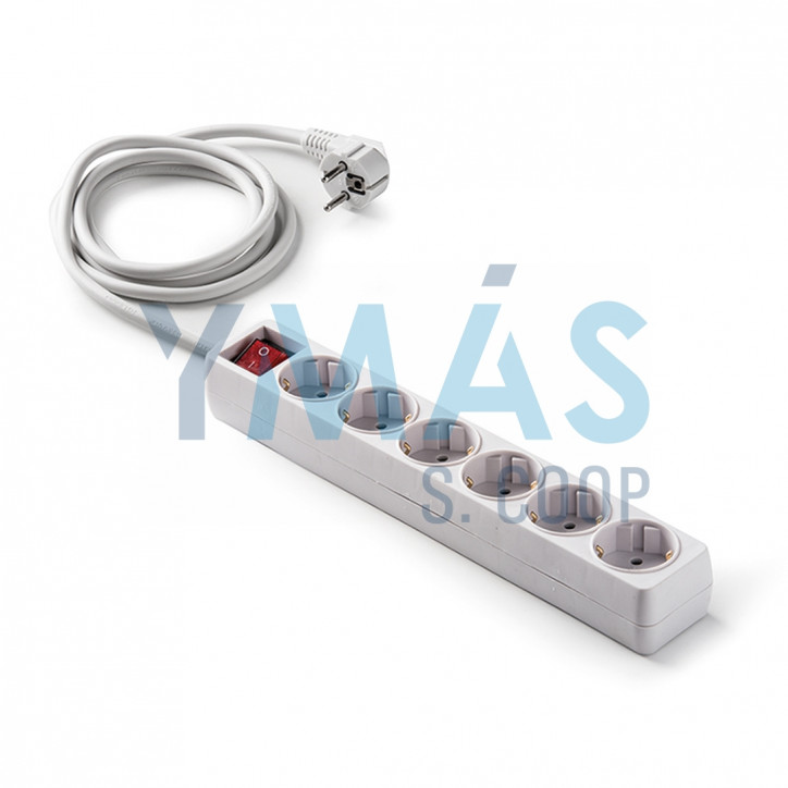 BASE MULTIPLE 6 TOMAS 1,5M INTERRUPTOR BLANCA