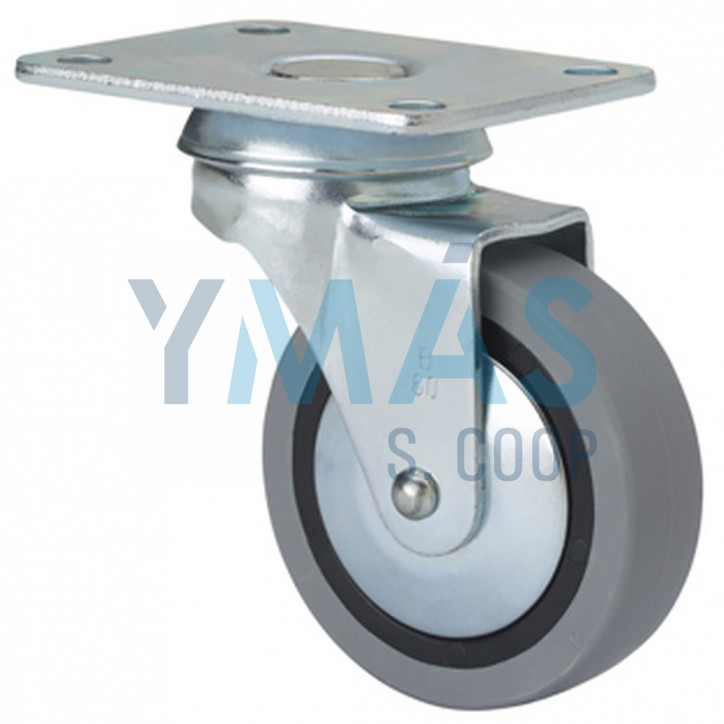 RUEDA GIRATORIA B GOMA D40 GRIS PLACA 46X36MM 17KG