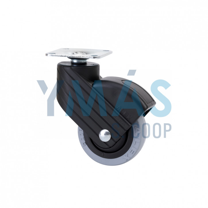 RUEDA GIRATORIA HP NYLON GOMA D50 NEGRA 42X42 22KG