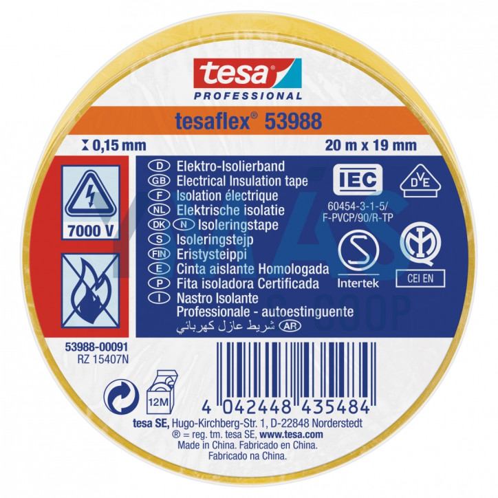 CINTA AISLANTE TESAFLEX 19MM X 20M AMARILLA