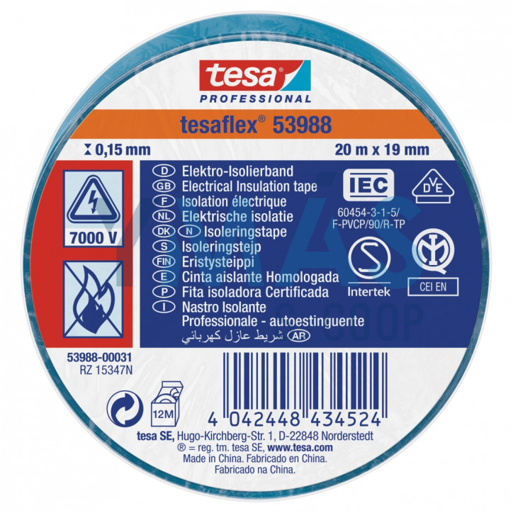 CINTA AISLANTE TESAFLEX 19MM X 20M AZUL