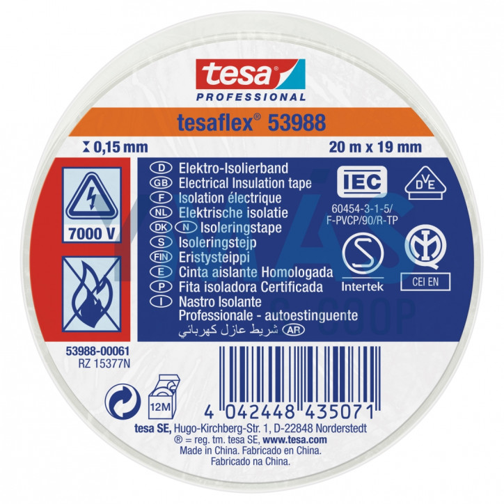 CINTA AISLANTE TESAFLEX 19MM X 20M BLANCO