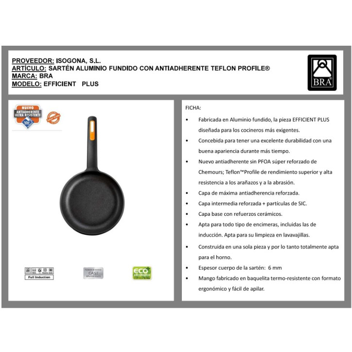 SARTEN ALUM. FUNDIDO EFFICIENT PLUS INDUCCION 26 CM BRA