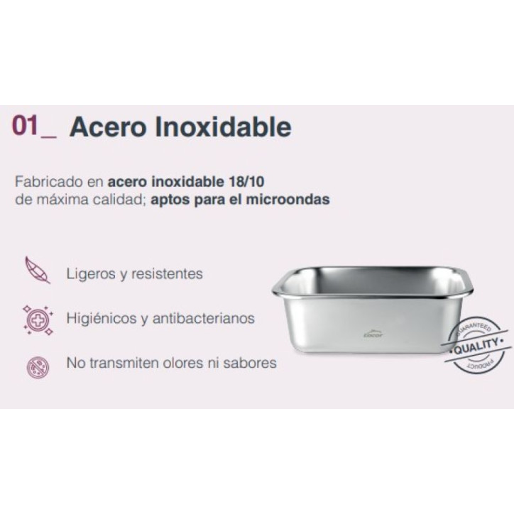 HERMETICO ACERO INOX TAPA CRISTAL RECTANGULAR ETERN 1800 ML LACOR