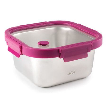 HERMETICO ACERO INOX TAPA CRISTAL CUADRADO ETERN 650 ML LACOR