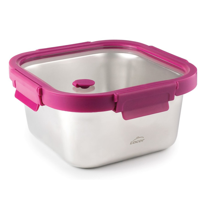 HERMETICO ACERO INOX TAPA CRISTAL CUADRADO ETERN 1500 ML LACOR